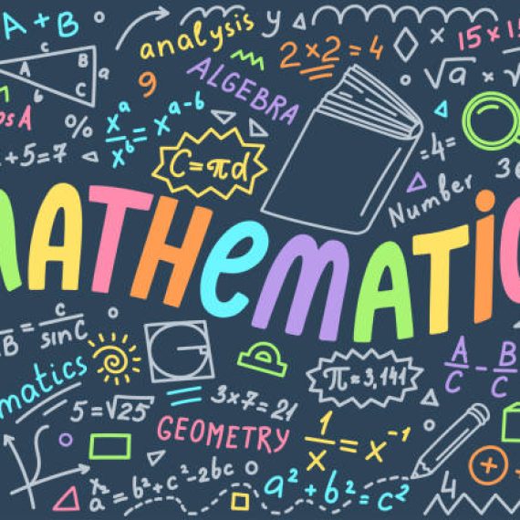 Mathematics. Hand lettering with mathematical doodle. School subjects concept. Chalk drawing.